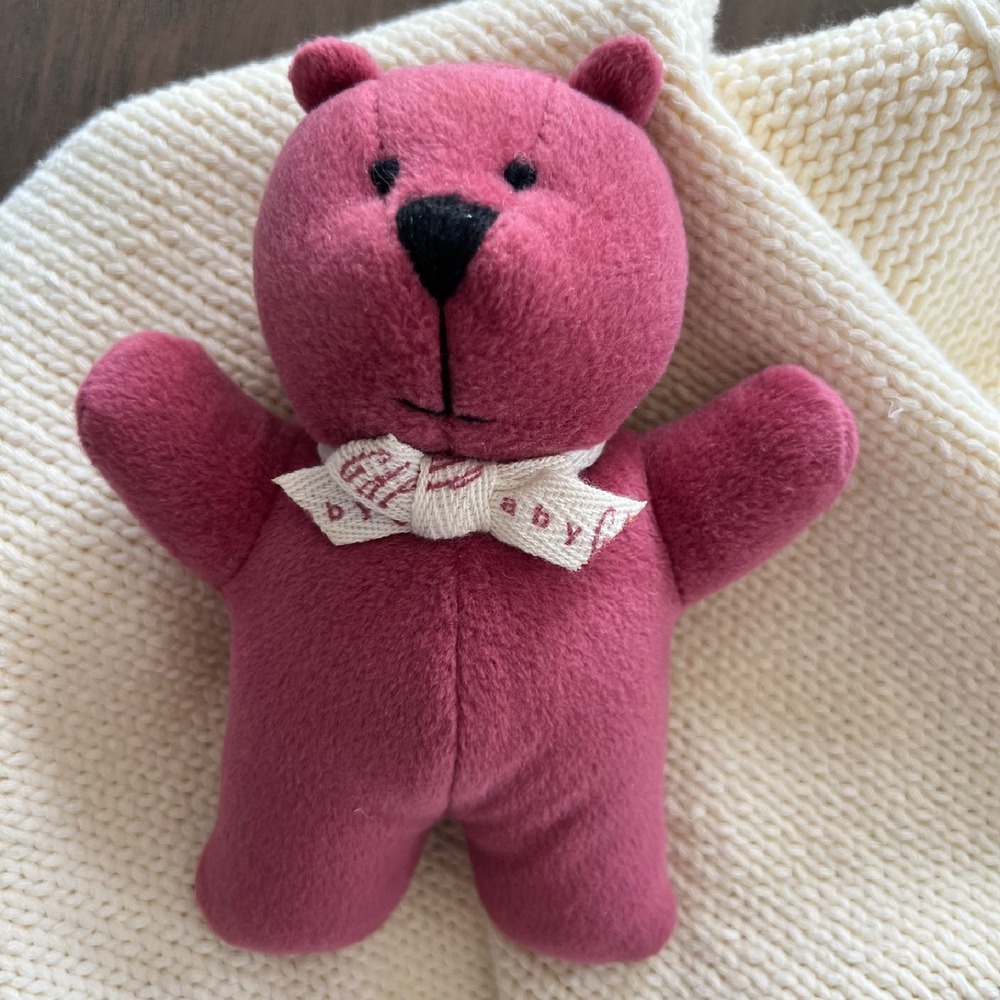 6" VINTAGE BABY GAP PINK TEDDY BEAR W/ RIBBON RATTLE‎ STUFFED ANIMAL PLUSH TOY